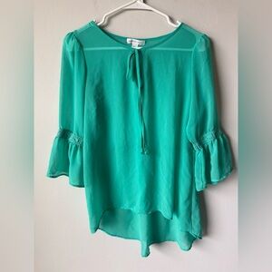 Ambiance Turquoise Blouse with Ruffle Sleeves